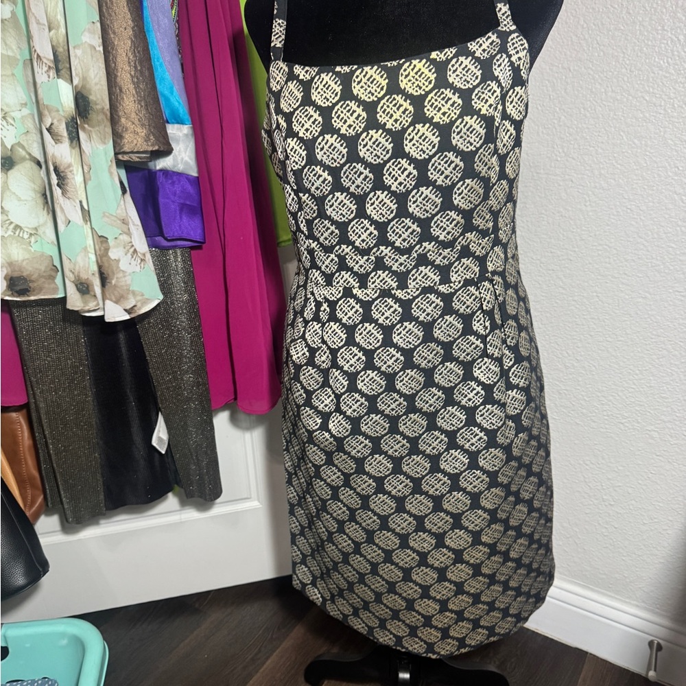 Y2K- VINTAGE. Elegant Black and Gold Polka Dot Pencil Dress